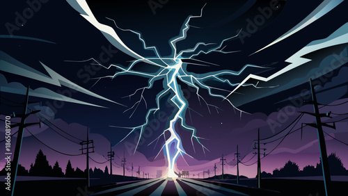 Striking lightning over desert highway