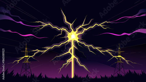 Electric storm over power lines