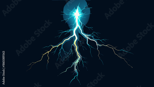 Illuminating blue lightning strike