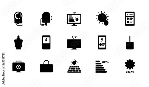 Energy Efficiency and Smart Grid Flat Vector Icon Set