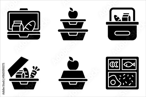 Lunchbox icon set. Fast food. Take away. Plastic box for school or work. vector illustration on white background