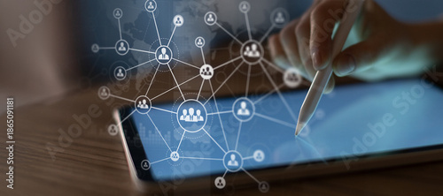 Bilde på lerret Global Networking and Human Resources Management Displayed on a Digital Interface