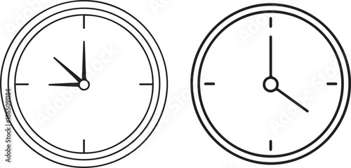 Two clock icons showing different times on white background Keywords: clock, time, watch, hour, minute, second