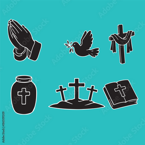 set of Christian religious icons on a turquoise background