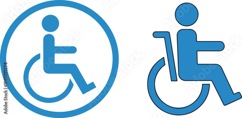 Blue Wheelchair Accessibility Icons in Circle and Standalone disabled handicap