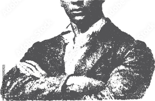 Man portrait in black and white with vintage texture. Confident character illustration in a vector style that emphasizes modern design.