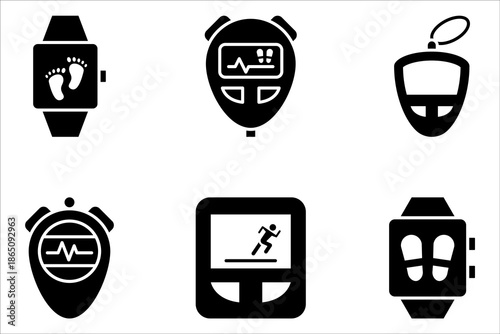 pedometer icon set. Physical activity, walking indicator. Fitness tracker. Digital sports. vector illustration on white background