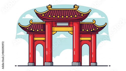 Traditional chinese pagoda gate entrance vector