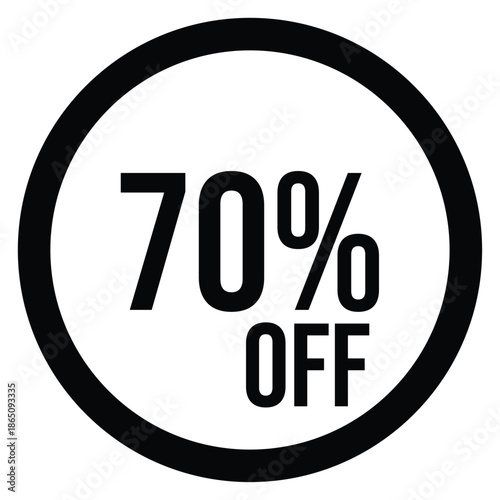 70% OFF Sale Discount Round Badge Icon Isolated on White