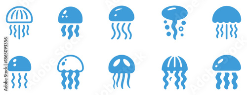 jellyfish outline icon set vector