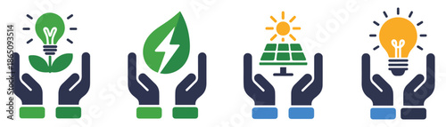 save energy green power icon set