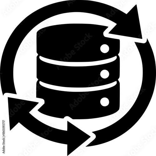 Data Synchronization Icon: A clear representation of data management, depicting a database server encircled by arrows.