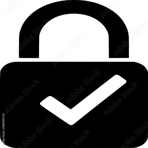 Secure Verification: An icon of a sturdy padlock, emblazoned with a prominent checkmark, symbolizing secure access, verified authorization, and confident confirmation.