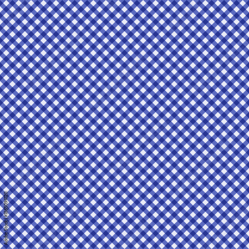Diagonal Indigo Denim Blue Gingham Seamless Pattern. Bias Jeans Plaid Texture.