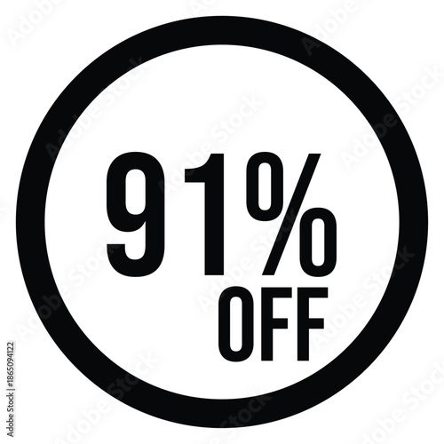 91% OFF Sale Discount Round Badge Icon Isolated on White