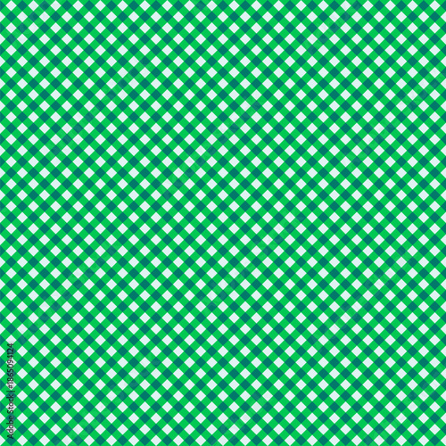 Diagonal Kelly Green Gingham Seamless Pattern. Bias St Patrick Plaid Texture.
