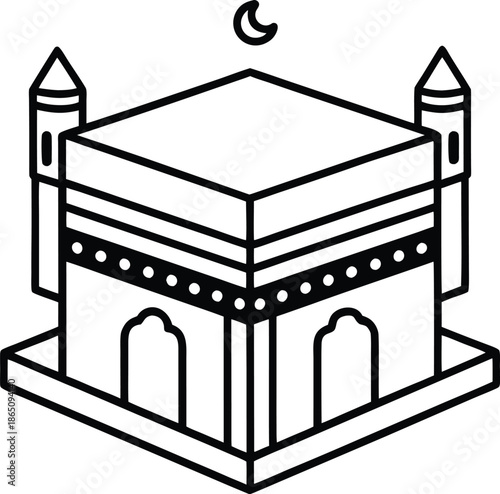 Vector line art icon of the Kaaba Sharif.