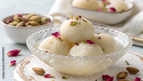 Soft Spongy Rasgulla in Sugar Syrup | Classic Indian Dessert Food Photography