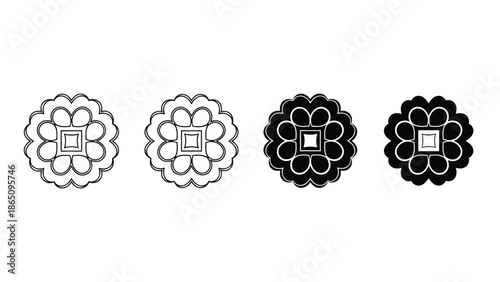 Four circular floral designs with varying degrees of fill and detail