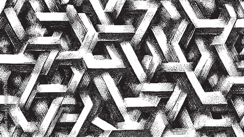 Geometric pattern in black and white. Abstract vector illustration featuring intricate lines and shapes in a modern set.