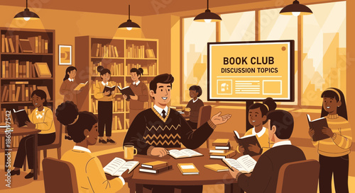 Book Club Meeting Group Discussion and Literary Engagement in a Cozy Setting.