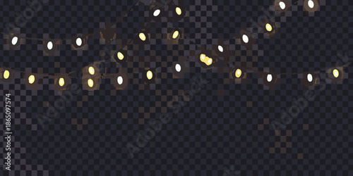 Glowing string lights illuminate a dark background with blurred illumination
