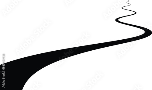 A minimalist black road icon with a smoke trail on transparent background