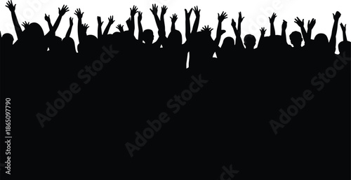 Silhouettes of a Crowd with Raised Hands Against a White Background black 2