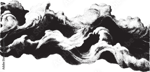 Cloud art in black and white style. This vector illustration features a dramatic wave pattern, creating an abstract visual effect.