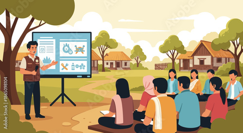 Educational Presentation in Rural Setting with Instructor and Audience.