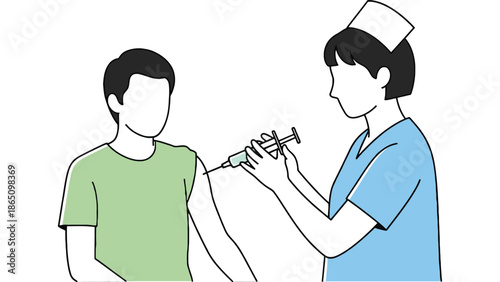 Professional vaccination procedure with a clinical nurse administering an injection to a patient for corporate healthcare wellness programs and medical insurance business services.