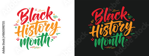 Black History Month Calligraphy Logo Design with Vibrant Pan African Colors on Backgrounds