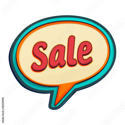 Colorful cartoon speech bubble with "Sale" text. Ideal for e-commerce blogs, retail websites, and marketing articles focused on discounts, promotions, and shopping events.