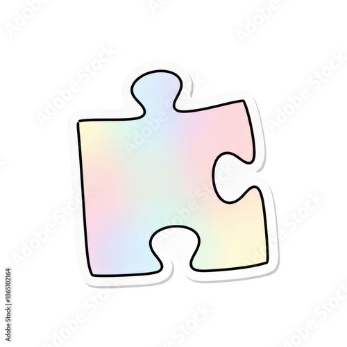 Pastel rainbow gradient puzzle piece sticker with png isolated transparent background black outline jigsaw