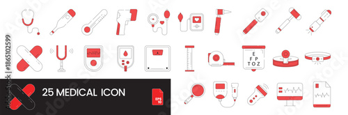 Simple Set of Medical Related Vector Line Icons. Contains such Icons as Stethoscope,Digital Thermometer,Mercury Thermometer and more. dual tone icon