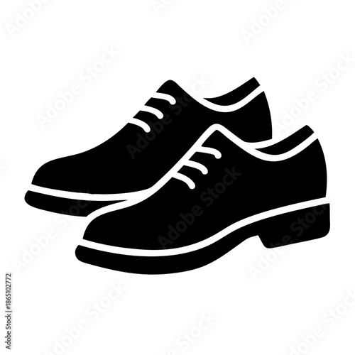 Classic men's formal black dress shoes with white laces icon illustration