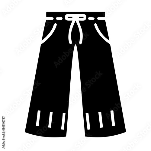 Minimalist black silhouette icon of comfortable wide-leg pants with a drawstring