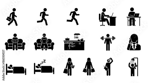 Business people icon set showing simple vector pictogram silhouettes of men and women for office and work concepts