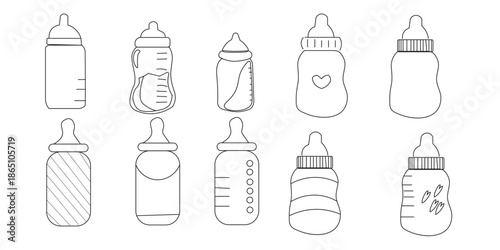 Baby bottles in various designs and shapes