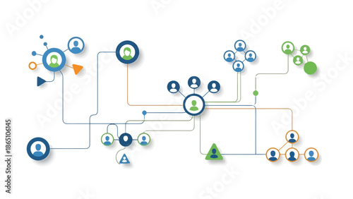 Connected Network of People Icons Representing Social Connections and Organization