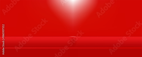 Empty red studio table with shadows mock up 3D. Banner for presentation product. EPS 10