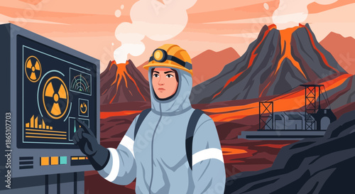 Scientist Monitoring Radiation Levels Near Volcanoes.