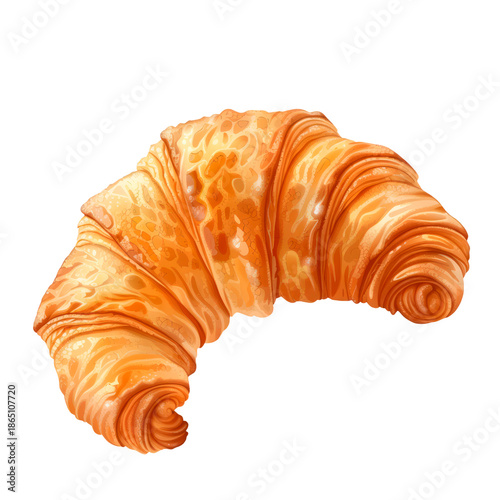 Fresh golden croissant with flaky buttery layers in realistic food style isolated on transparent background png element.
