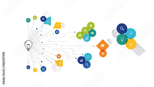 Abstract Flowchart Concept with Lightbulb Idea and Decision Nodes