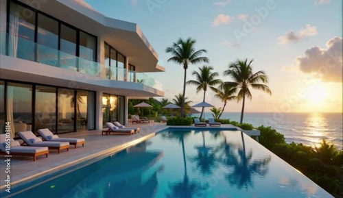 swimming pool at sunset