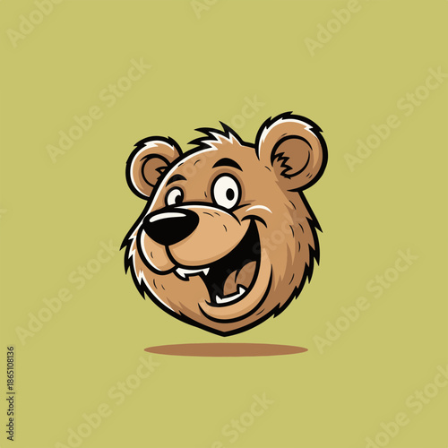 Cheerful cartoon bear head illustration with a wide smile and friendly expression, perfect for playful branding, children's content, or delightful character designs