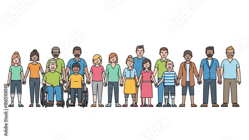 Diverse Group of Cartoon People Standing.