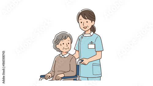 Nurse Assisting Elderly Patient in Wheelchair.