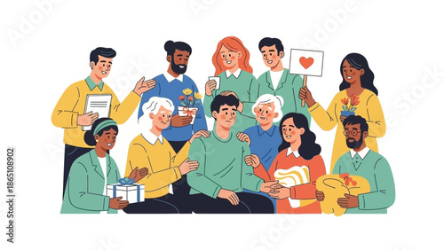 Diverse Group of People Holding Gifts.