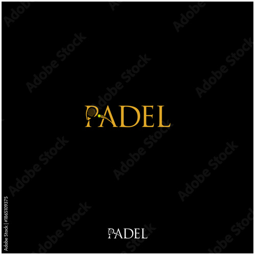 Padel Wordmark Logo - Paddle racket at letter P.		